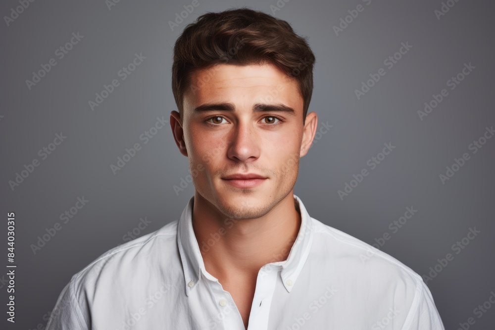 Portrait of handsome young man in white shirt. Studio shot. Portrait of handsome young man in white shirt. Studio shot.