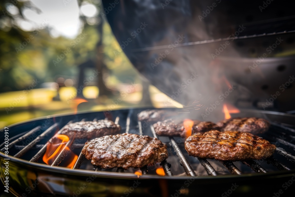 Grilling Juicy Hamburgers on a Sunny Summer Day Grilling Juicy Hamburgers on a Sunny Summer Day