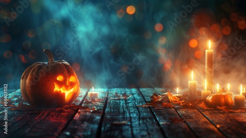 Halloween Pumpkin with Candles Generative AI