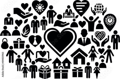 Charity & Volunteering related concept such as Heart, helping hand, donation box & many more editable stroke outline icons isolated on white background flat vector illustration