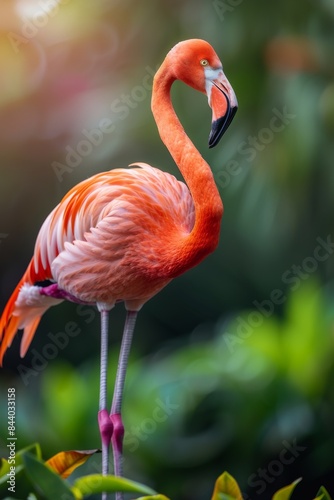 Pink Flamingo Standing in Green Foliage During Daytime