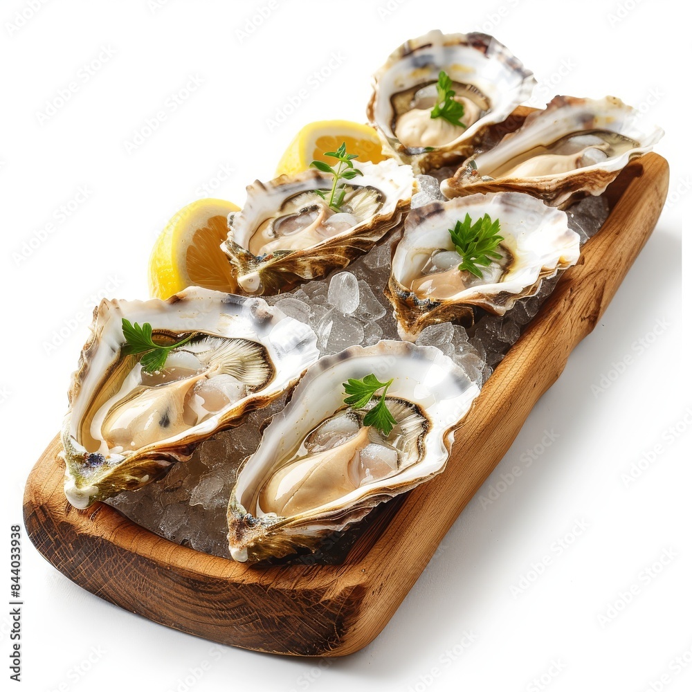 Fresh Oysters Served On Ice With Lemon Wedges Fresh Oysters Served On Ice With Lemon Wedges