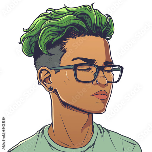 Wallpaper Mural young latino man with green hair wearing glasses . png . clip art . vector cartoon art style . remove background  Torontodigital.ca