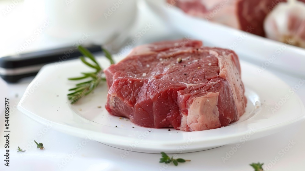 Raw Beef Steak Ready for Cooking With Fresh Rosemary and Thyme Raw Beef Steak Ready for Cooking With Fresh Rosemary and Thyme