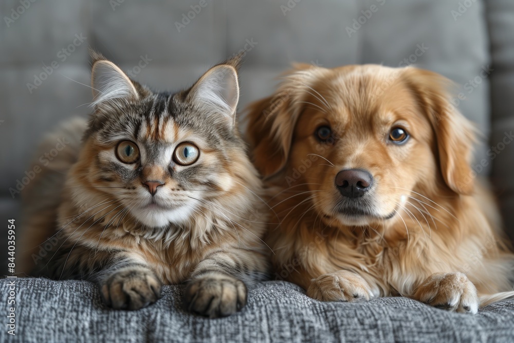Fluffy British Cat and Golden Retriever Showcase Friendly Demeanor Fluffy British Cat and Golden Retriever Showcase Friendly Demeanor