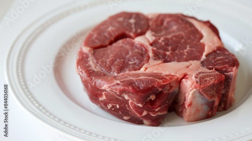 Raw Beef Steak on White Plate