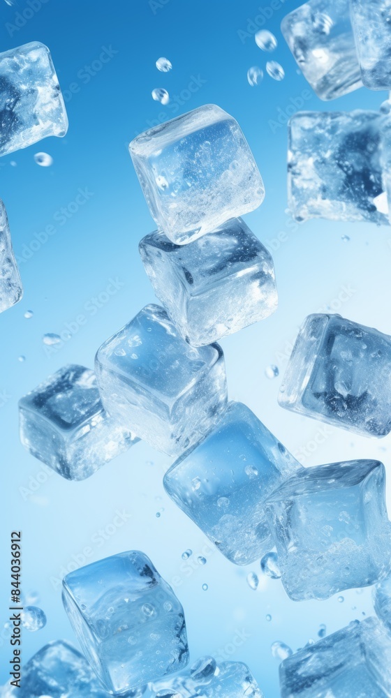 Ice Cubes Falling Through Blue Water Ice Cubes Falling Through Blue Water