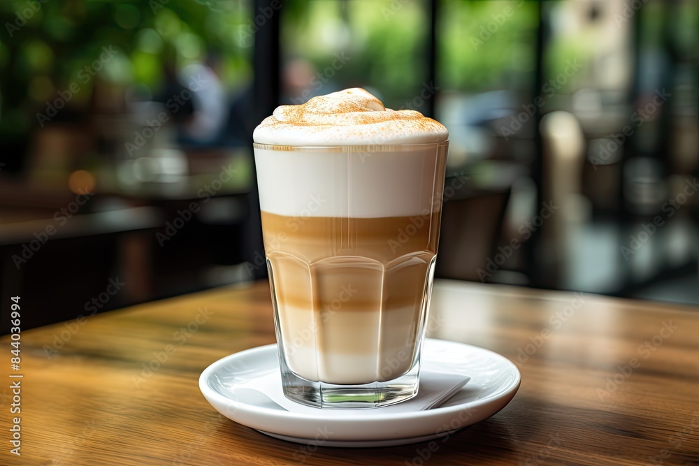 Fresh Latte Espuma in Outdoor Cafe, Cappuccino in Coffeeshop City Street View, Milk Coffee Fresh Latte Espuma in Outdoor Cafe, Cappuccino in Coffeeshop City Street View, Milk Coffee