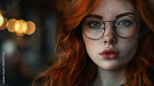 Uma bela jovem ruiva posando para foto