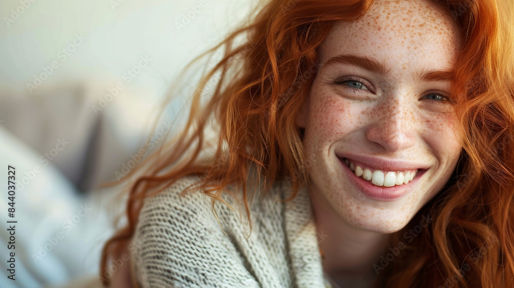 Uma belíssima mulher ruiva sorrindo Uma belíssima mulher ruiva sorrindo