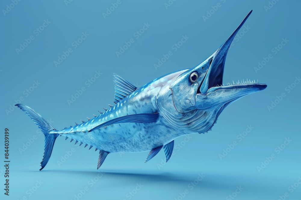 Blue Marlin Fish Swimming With Open Mouth in Blue Water Blue Marlin Fish Swimming With Open Mouth in Blue Water