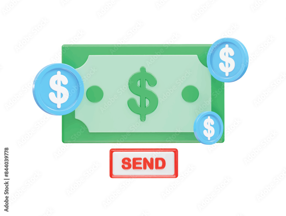 Money transfer icon illustration 3d rendering Money transfer icon illustration 3d rendering