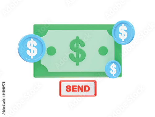 Money transfer icon illustration 3d rendering 