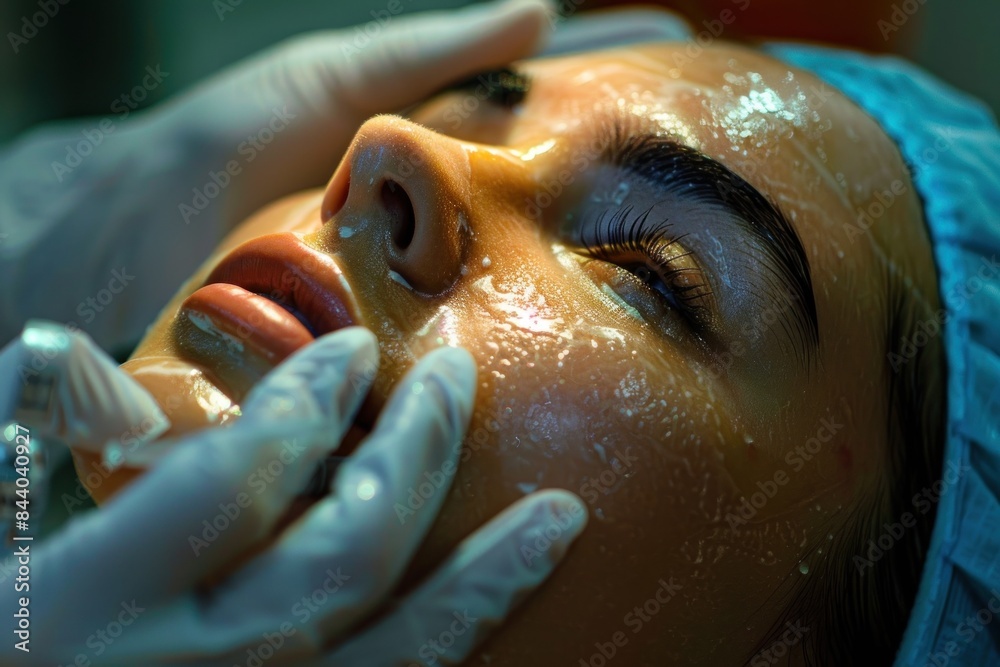 a beautiful woman getting a facial treatment a beautiful woman getting a facial treatment