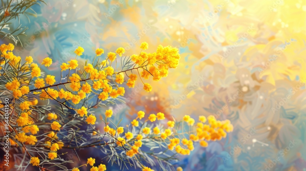 Bright Mimosa Blossoms Adorning Spring Greeting Bright Mimosa Blossoms Adorning Spring Greeting