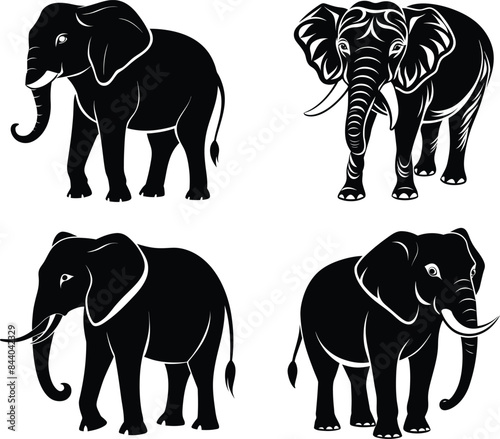 set of elephants silhouettes vector art illustration  