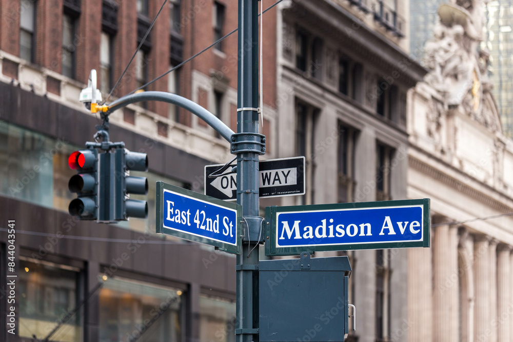 New York Traffic Lights and Street Signs for Madison Avenue New York Traffic Lights and Street Signs for Madison Avenue