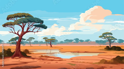 African landscape with trees 2d flat cartoon vactor