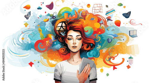 art colorful drawing of doubtful woman with modern