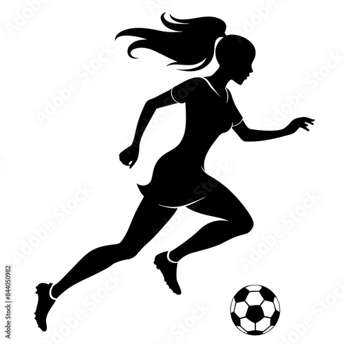 beautiful graphic black silhouette of a female soccer player with a ball © Joanna Redesiuk