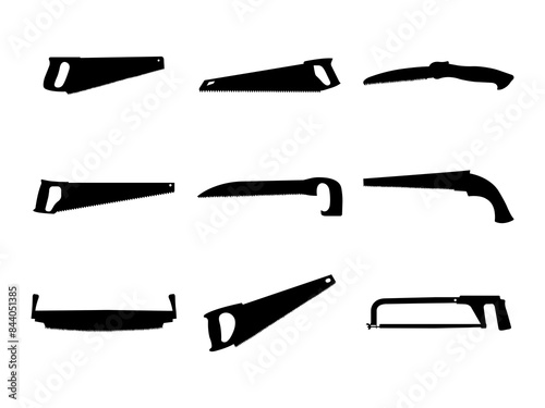 Set of Hand Saw Silhouette in various poses isolated on white background