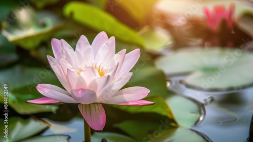 Wallpaper Mural Beautiful pink lotus flower in the pond, water lilly Torontodigital.ca