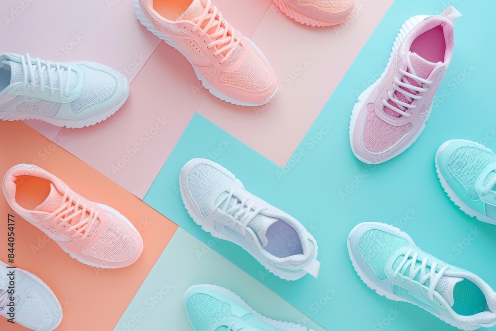 Pastel Sneakers on Geometric Background Pastel Sneakers on Geometric Background