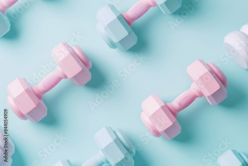 Pastel Dumbbells on Blue Background photo