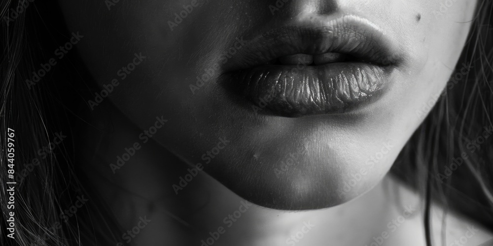 Fototapeta premium A close-up shot of a woman's lips, photographed in black and white