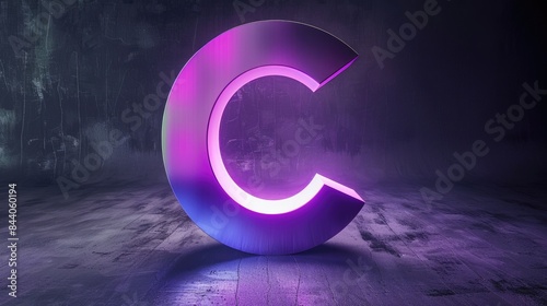 A single purple light illuminates the uppercase letter C in a dark and quiet space photo