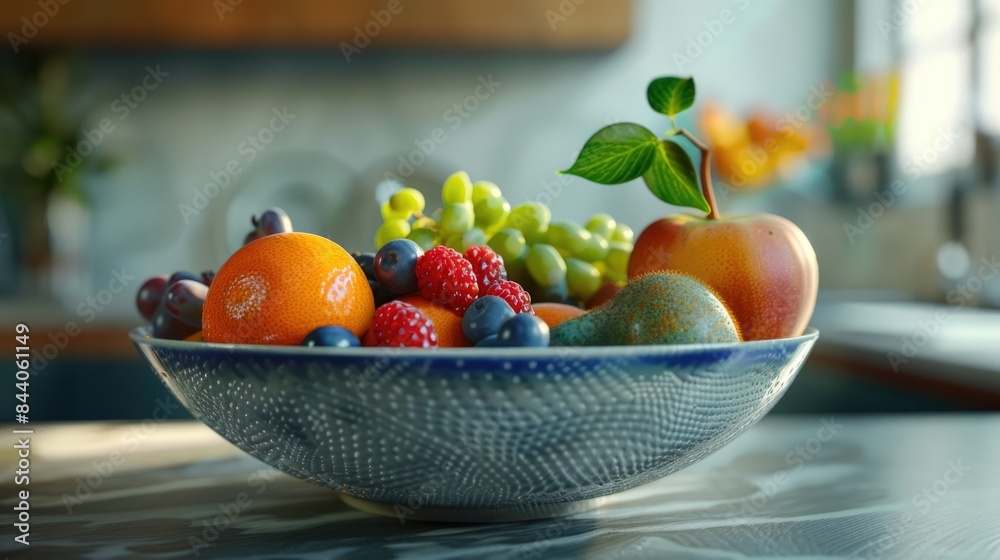 A colorful arrangement of fresh fruit sitting on a table, perfect for snacking or decorating A colorful arrangement of fresh fruit sitting on a table, perfect for snacking or decorating