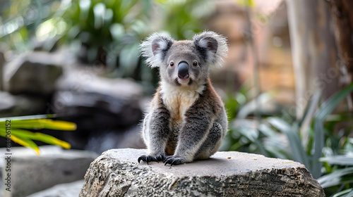 Curious Koala Sitting on a Rock