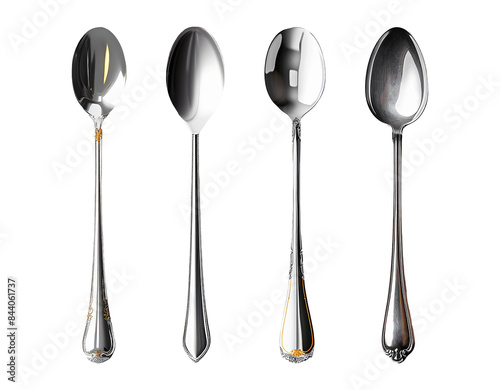 Four silver spoons with varying ornate handles.