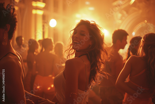 Woman Dancing at a Nighttime Party With Friends