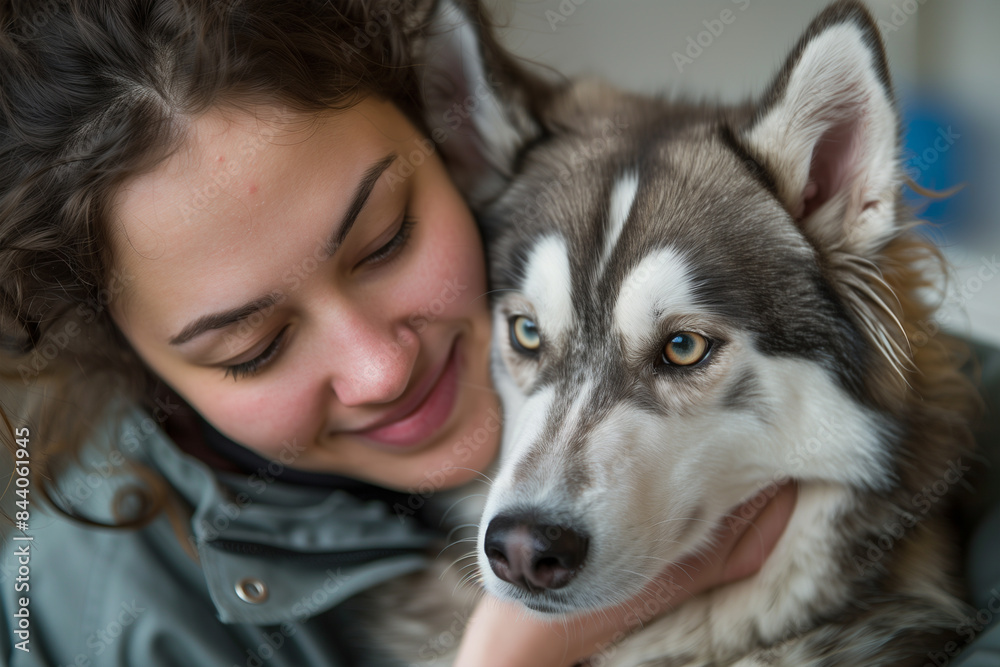 Woman Smiles Down At Her Husky Dog