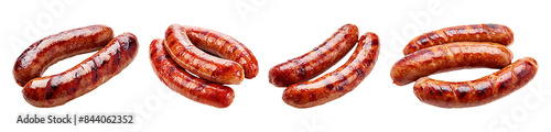 Sausages grilled and arranged in groups