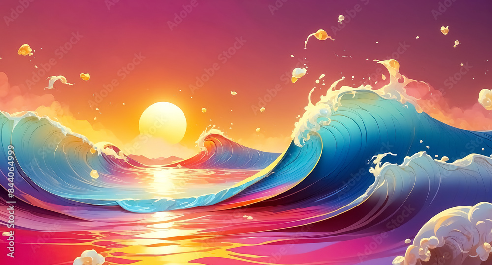 Obraz premium Sunset Over the Waves