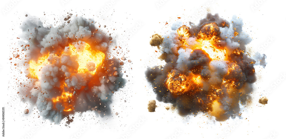 Explosion clouds with fiery orange and black smoke. Explosion clouds with fiery orange and black smoke.