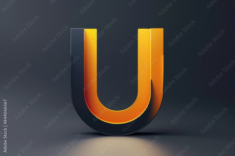 A close-up image of a black and orange letter 'U' on a gray background A close-up image of a black and orange letter 'U' on a gray background