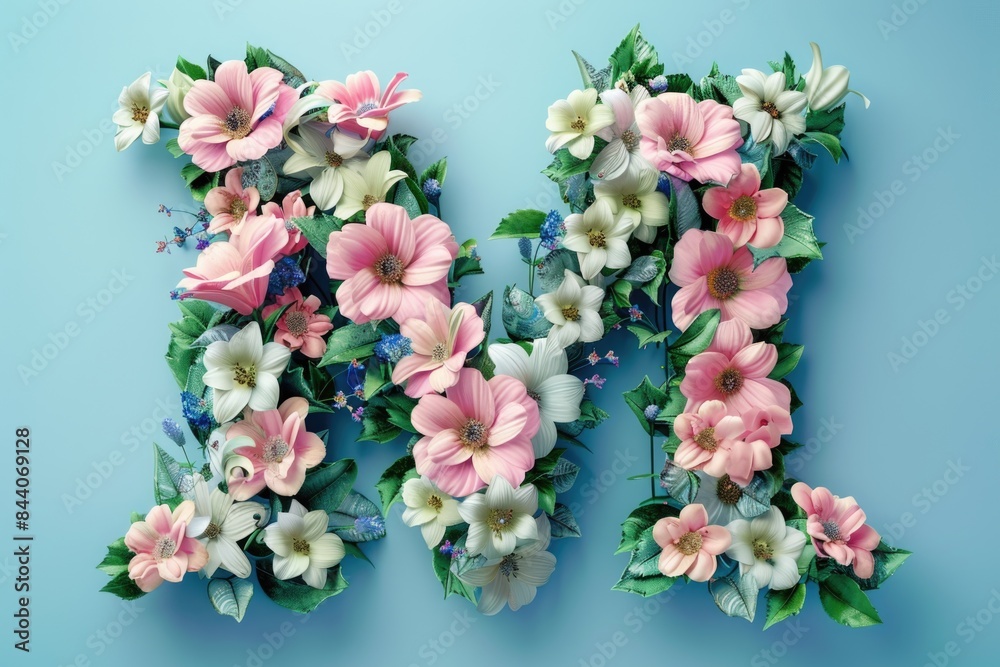 A close-up view of the letter h made up of tiny flowers, perfect for using as a decorative element or symbol in designs A close-up view of the letter h made up of tiny flowers, perfect for using as a decorative element or symbol in designs