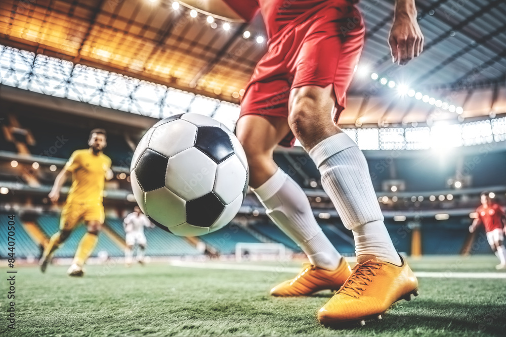 Fototapeta premium A football player kicks the ball.