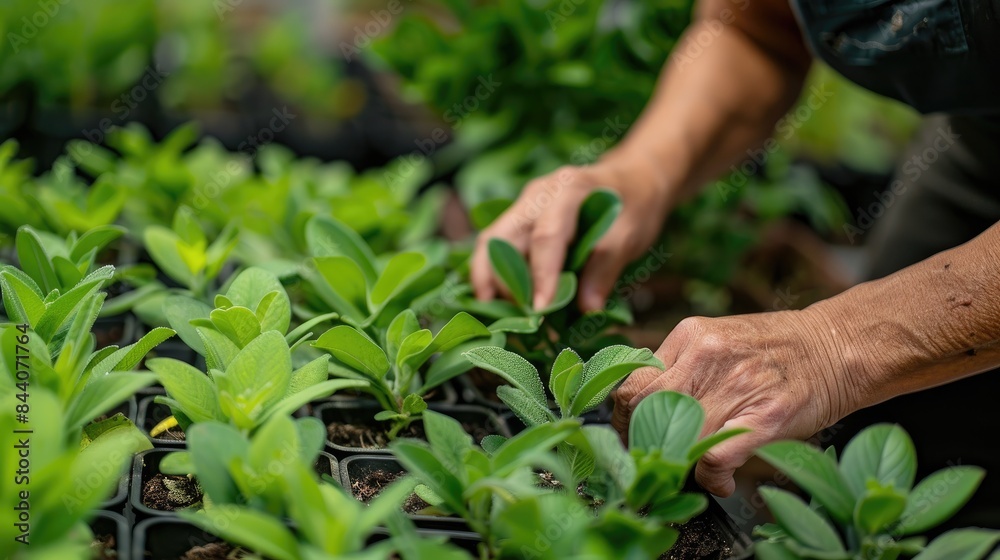 A garden center employee s hands working with plants A garden center employee s hands working with plants