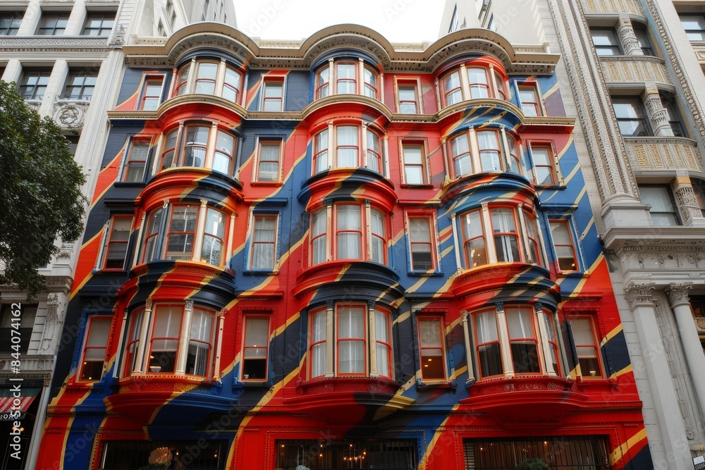 Fototapeta premium Colorful Victorian Building With Bay Windows on a Sunny Day