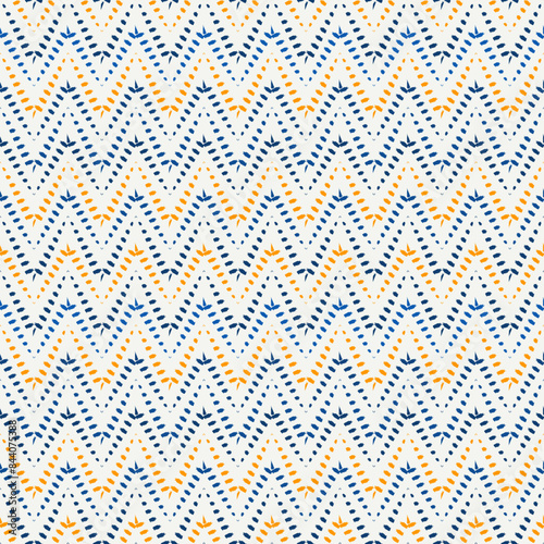Ethnic seamless pattern. Freehand horizontal zigzag chevron stripes print. Boho chic design background. Indigenous, tribal style wallpaper. Brush strokes, handdrawn geometric ornament. Vector abstract