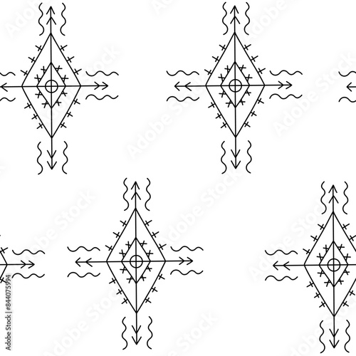 Seamless pattern with berber tribal symbols in outline style