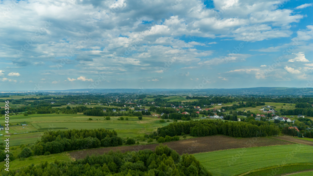 Obraz premium Aerial view rural landscape farms villages picturesque green