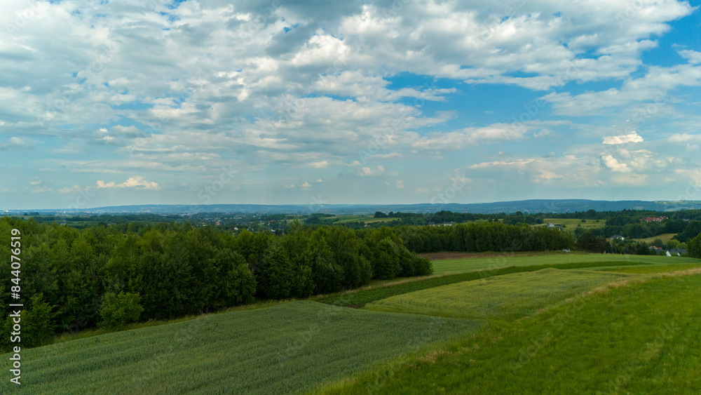 Obraz premium Aerial view rural landscape farms villages picturesque green