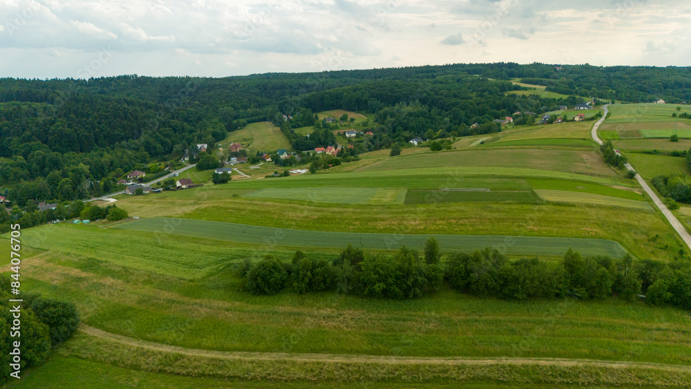 Obraz premium Aerial view on the countryside and the agricultural field