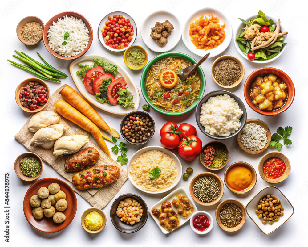 A Colorful Arrangement of Indian Cuisine Dishes and Ingredients