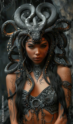Mythical lord: the legend of Medusa, represented as a Greek Gorgon with snakes instead of hair, who inspired terror with her gaze and turned people to stone. © Ruslan Batiuk